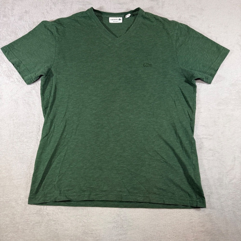 Lacoste Mens V-Neck T-Shirt Regular Fit‎ Green Slub Knit FA10616 US L